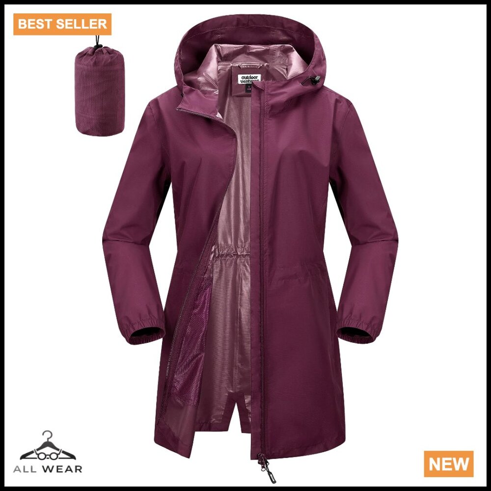 Waterproof Packable Lightweight Rain Jacket Trenc… - image 1